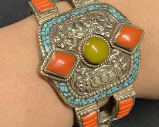 Heavy Turquoise Coral Lapis Bracelet
