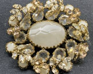 SCHREINER Gold Tone White Crystal Brooch
