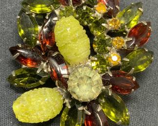 Green & Red Crystal Botanical Brooch
