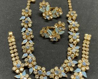 3 Gold Tone Blue Crystal Flower Necklace, More
