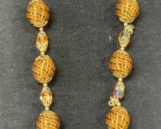 2 Orange Woven Beaded & Crystal Jewelry Set
