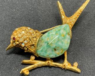 JEANNE Gold Tone Crystal Bird Brooch
