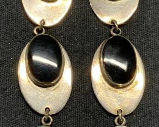 Sterling Silver Black & Green Enamel Earrings
