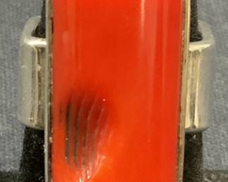 TS Sterling Silver & Carved Coral Ring
