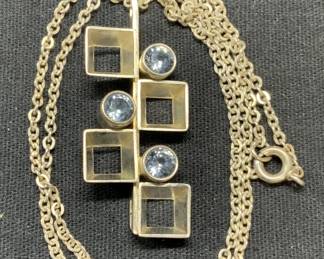 Signed 830 Silver Blue Spinel Pendant Necklace
