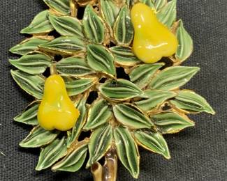 BENEDIKT Enameled Pear Tree Brooch 2.75in
