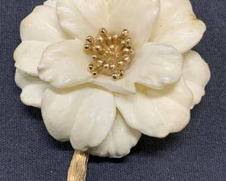 TRIFARI Gold Tone White Flower Brooch
