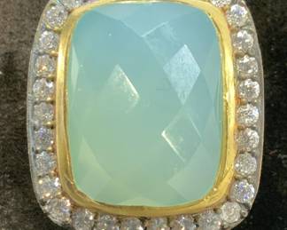 Sterling Silver Chalcedony Halo Crystal Ring
