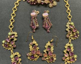 4 Gold Tn Purple Crystal Necklace, Brooch, More
