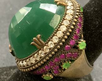 Sterling Silver Magenta Topaz & Emerald Ring
