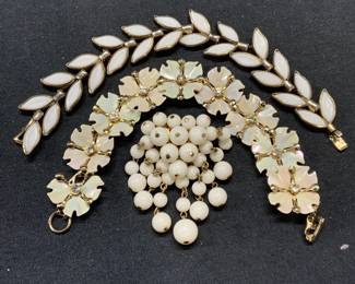 3 Leaf & Flower Bracelets, Beaded Brooch
