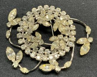 WEISS Silver Tone Crystal Wreath Brooch
