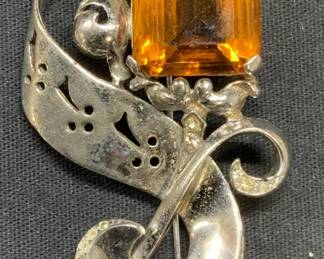 REJA Sterling Silver Yellow Rhinestone Brooch
