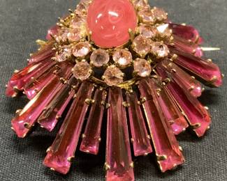 SCHREINER Pink Crystal Ruffle Brooch
