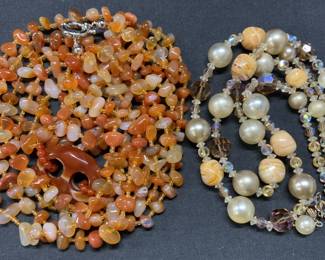 2 VENDOME Faux Pearl Necklace, Carnelian Necklace
