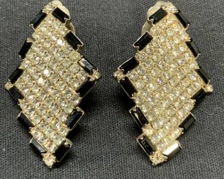 Diamond Shaped Black & Colorless Crystal Earrings
