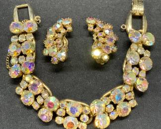 2 WEISS Gold Tone Crystal Bracelet & Earring Set
