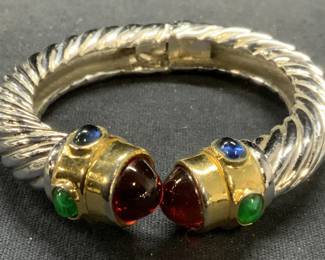 CINER Silver Tone Twisted Cable Cuff Bracelet
