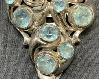 R DEROSA Silver Tn Blue Crystal Fur Clip
