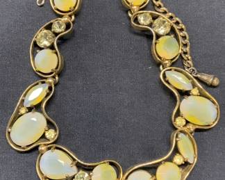 SCHIAPARELLI Gold Tone Sculptural Crystal Necklace
