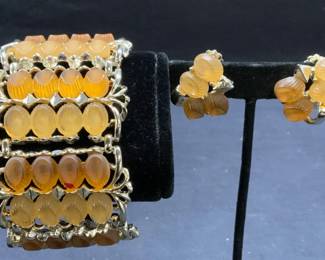 2 Amber Tone Lucite Bracelet & Earring Set
