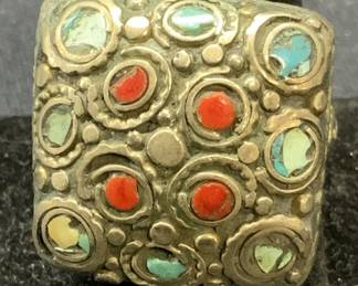 Artisan Sterling Silver Turquoise & Coral Ring
