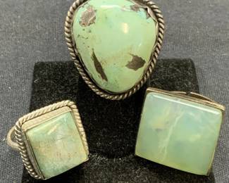 3 Sterling Silver & Blue Cabochon & Enamel Rings
