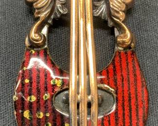 MATISSE copper Enamel Lyre Instrument Brooch
