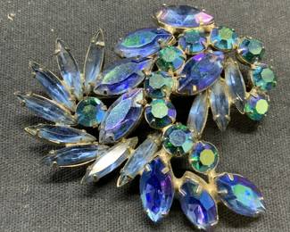 WEISS Blue Crystal Flower Brooch
