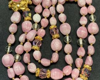 FLORENZA Pink Glass & Crystal Beaded Necklace
