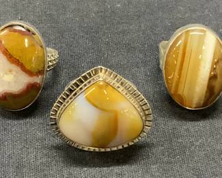 3 Sterling Silver & Banded Quartz Rings

