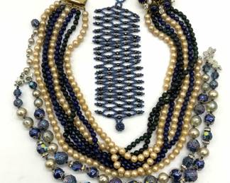 3 VENDOME Blue Crystal Faux Pearl Necklace, More
