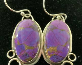 Purple Copper Turquoise Sterling Silver Earrings
