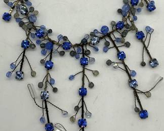 Black Tone Blue Crystal Bib Necklace
