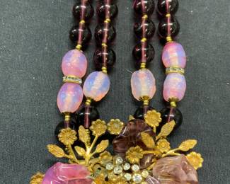 Purple Beaded Floral Pendant Necklace
