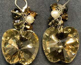Copper Tn Crystal & Pearl Apple Dangle Earrings
