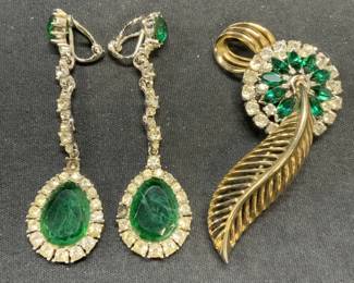 2 CINER Crystal Earrings, JOMAZ Crystal Brooch
