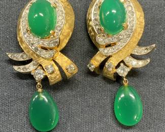JOMAZ Gold Tn Green Crystal Dangle Earrings
