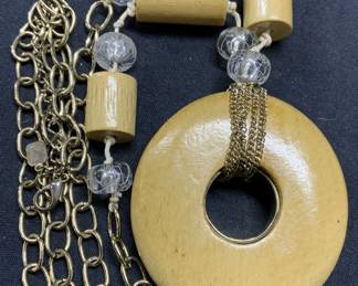 Signed Chunky Wood Beaded Pendant Necklace
