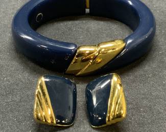 2 NAPIER Navy Blue Bangle & Earring Set

