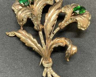 Signed Sterling Silver Crystal Flower Brooch
