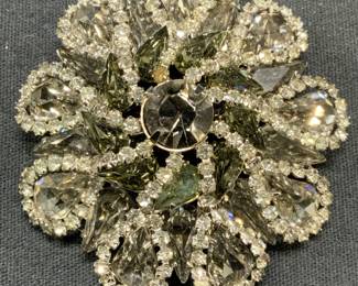 WEISS Silver Tone Crystal Flower Brooch
