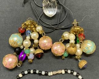 3 Beaded Dangle Earrings, Crystal Pendant Necklace
