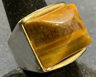 BCBGMAXAZRIA Silver Tn Tigers Eye Cocktail Ring
