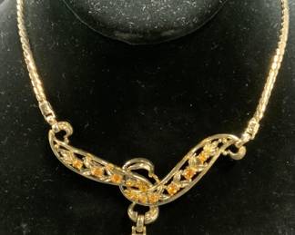 CORO CRAFT Gold Tone Crystal Pendant Necklace
