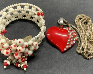 2 White & Red Beaded Crystal Choker Necklace, More
