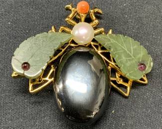 SWOBODA Beetle Pearl, Angel Skin Coral Brooch
