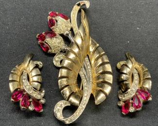 2 Signed Silver & Gold Tn Flower Brooch & Earrings
