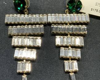 Emerald Tn Crystal Chandelier Earrings, Italy NWT
