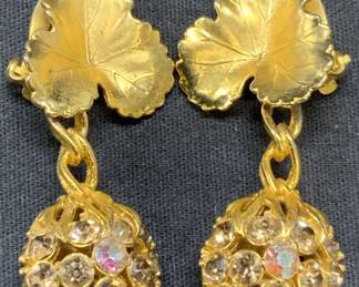 SCHIAPARELLI Gold Tone Leaf & Flower Earrings
